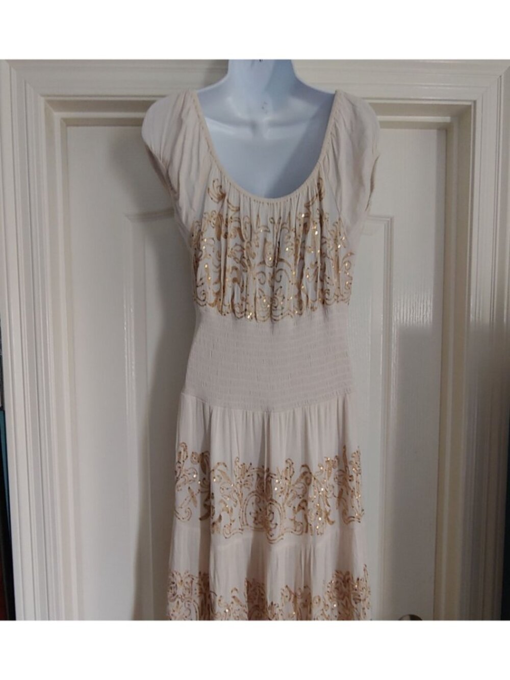 Boston Proper Boho Romantic Maxi Dress Cottagecore Whimsical Milkmaid Smocked S - Picture 7 of 12